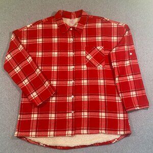 No Boundaries Women's Faux Sherpa Lined Plaid Flannel Top Red Size L (11/13) Jr